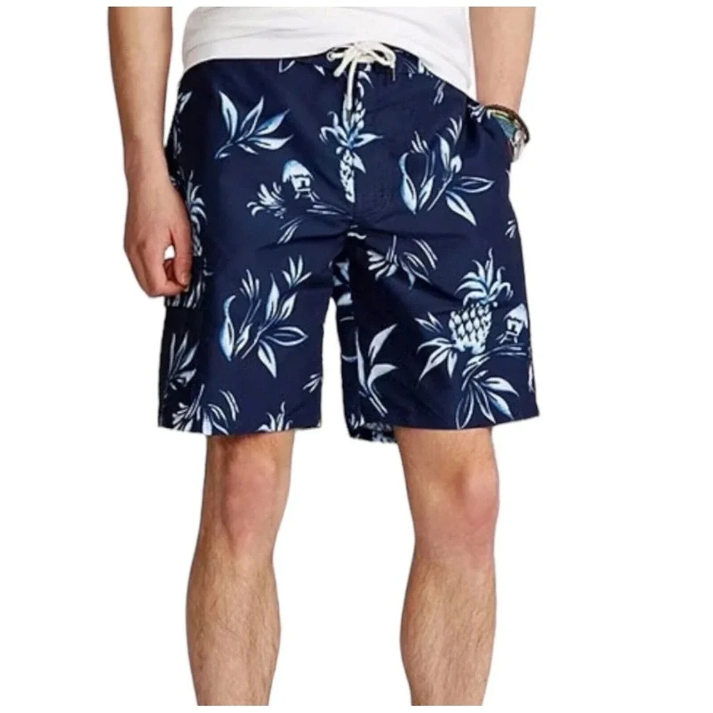 Polo Ralph Lauren Mens Navy‎ Blue Pineapple Tropical Floral Swim Trunks Shorts